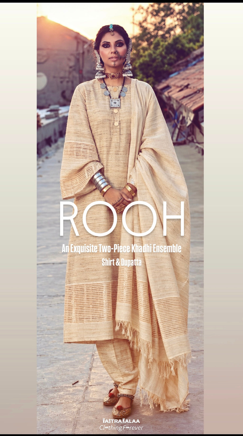 ROOH | An Exquisite Two-Piece Khadhi Ensemble | Shirt & Dupatta Gold on Gold |