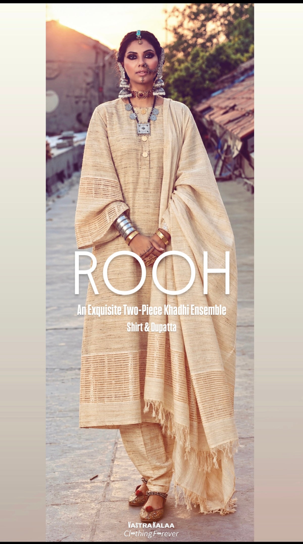 ROOH | An Exquisite Two-Piece Khadhi Ensemble | Shirt & Dupatta Gold on Gold |